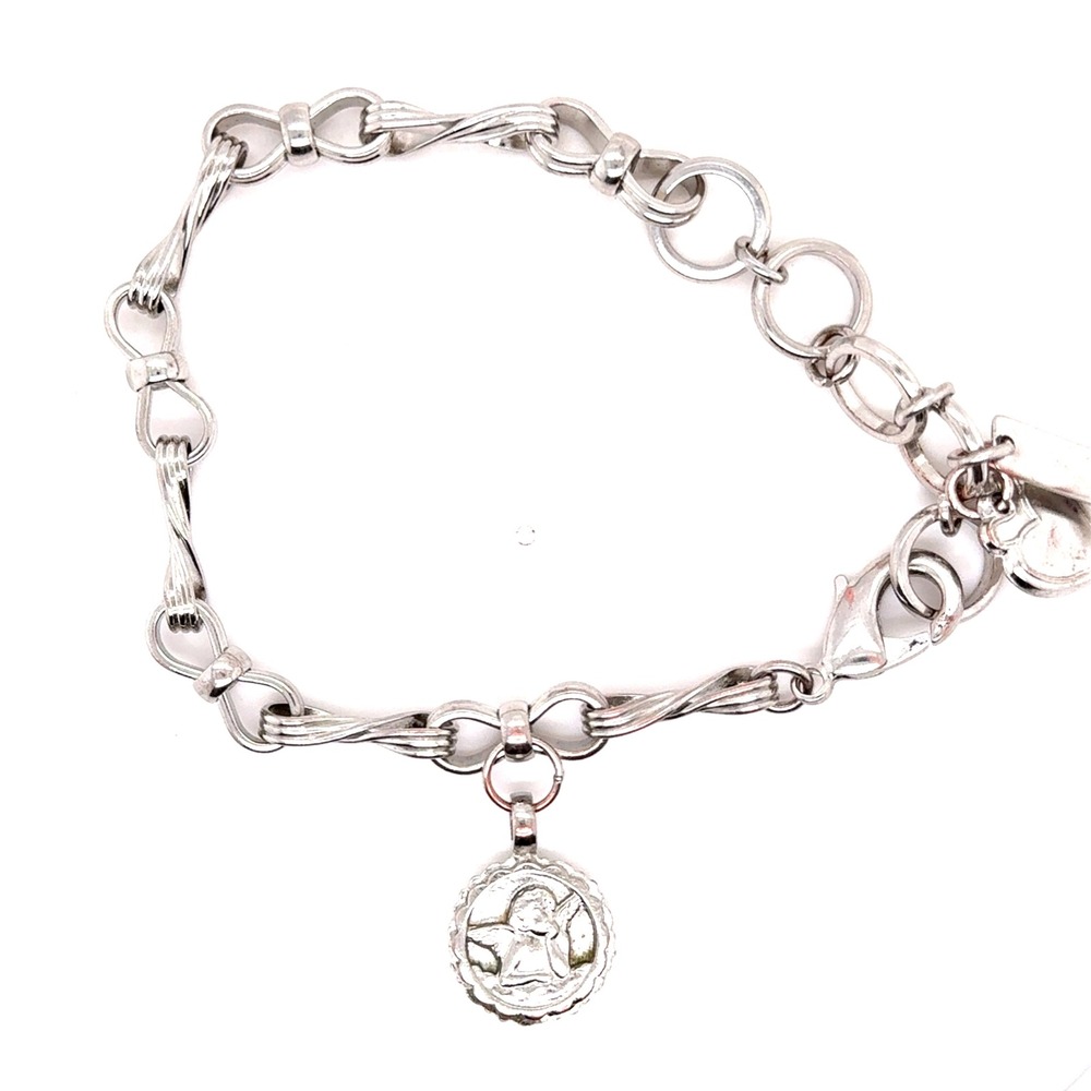 Mariana Silver Tone Guardian Angel Crystal Pave Reversible Charm Link Bracelet